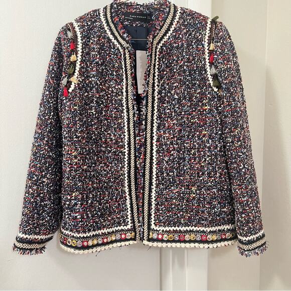 Zara Tweed Blazer with Trim Size Medium - Picture 3 of 7